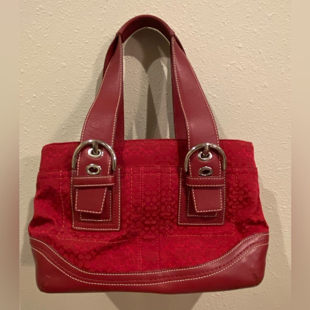Vintage Y2K Coach Red Canvas Jacquard Tote